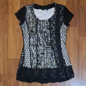 Bali Black and Cream Graphic Lace Blouse
